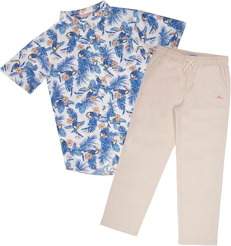 Tommy Bahama Boys Classic Button Button-Down Down Hawaiian Shirt & مرنة سراويل الخصر-الزي الصيفي غير الرسمي من قطعتين للأطفال in Saudi Arabia