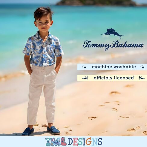 Tommy Bahama Boys Classic Button Button-Down Down Hawaiian Shirt & مرنة سراويل الخصر-الزي الصيفي غير الرسمي من قطعتين للأطفال in Saudi Arabia