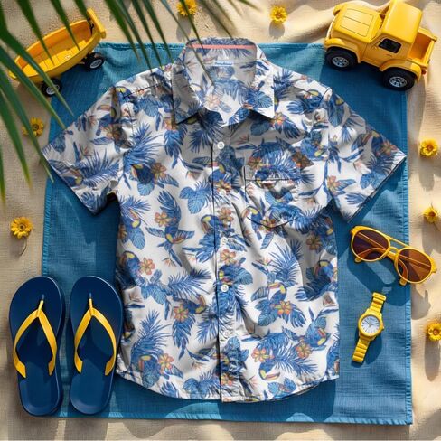 Tommy Bahama Boys Classic Button Button-Down Down Hawaiian Shirt & مرنة سراويل الخصر-الزي الصيفي غير الرسمي من قطعتين للأطفال in Saudi Arabia