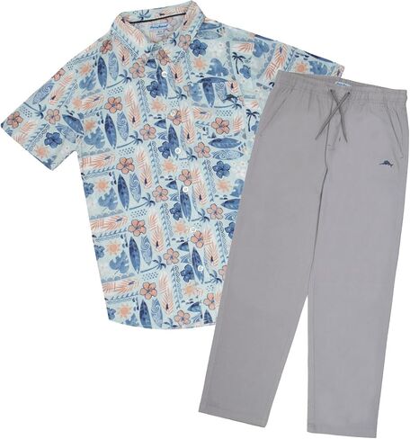 Tommy Bahama Boys Classic Button Button-Down Down Hawaiian Shirt & مرنة سراويل الخصر-الزي الصيفي غير الرسمي من قطعتين للأطفال in Saudi Arabia