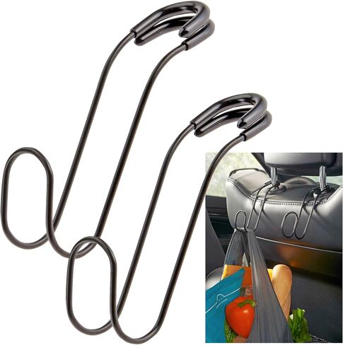 High Road Anbreakable Car Bag Hooks - خطافات كبيرة من مقعد السيارة للمحفظة ، حقيبة الظهر ، المعاطف ، القبعات والأكياس الثقيلة التي تصل إلى 40 رطلاً - مرفق آمن يناسب جميع منشورات مسند الرأس ، عبوة 2 in Kuwait