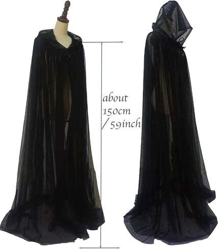 Tulle Cape مقنعين كامل الطول الكامل Cape Ghost Bride Costume Cloak 59 Inch in Kuwait