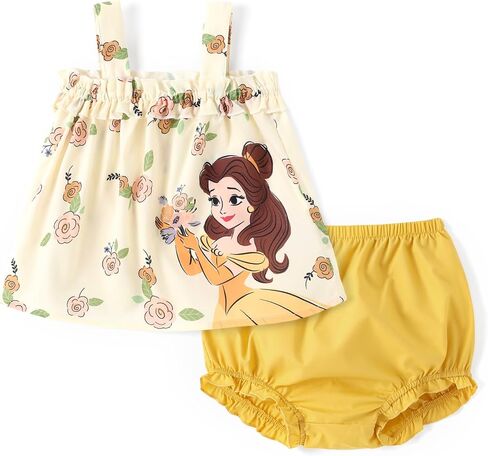 Disney Princess Baby Girl Clothes: Floral Sleeveless Ruffle Tunic Top & Bloomer Diaper Cover Set Newborn Summer Outfits in Saudi Arabia