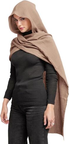 Multifunction Hooded Shawl Lightweight Breathable Cloak for Dune Cosplay, LARP, Halloween, Daily Wear Sun Protection Scarf in Kuwait