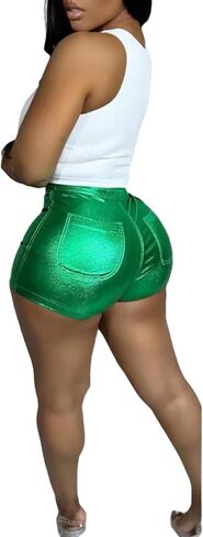 Tbahhir Women's Leather Shorts Metallic High Waisted Rave Short Shiny Hot Pants Solid Party Club Night in Saudi Arabia