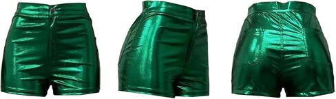 Tbahhir Women's Leather Shorts Metallic High Waisted Rave Short Shiny Hot Pants Solid Party Club Night in Saudi Arabia