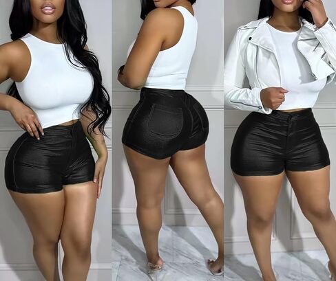 Tbahhir Women's Leather Shorts Metallic High Waisted Rave Short Shiny Hot Pants Solid Party Club Night in Saudi Arabia