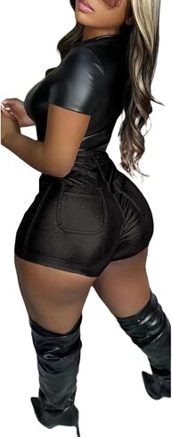 Tbahhir Women's Leather Shorts Metallic High Waisted Rave Short Shiny Hot Pants Solid Party Club Night in Saudi Arabia