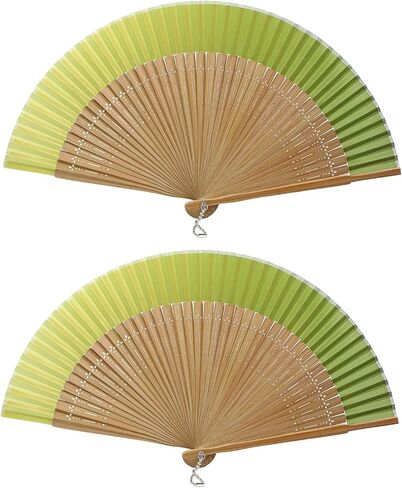 FoDau770 Classical Folding Fans, 2 Pieces Bamboo Handheld Fans, Gradient Green Silk Hand Fan with Tassel for Cosplay, Dancing, Decoration, Party in Kuwait