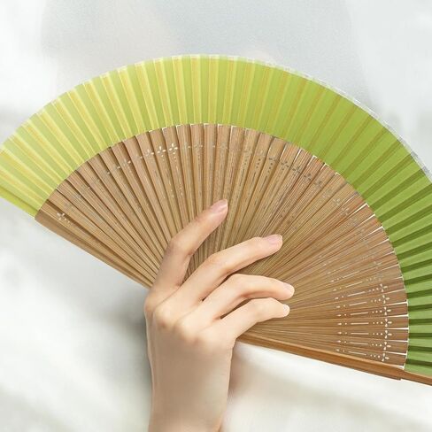 FoDau770 Classical Folding Fans, 2 Pieces Bamboo Handheld Fans, Gradient Green Silk Hand Fan with Tassel for Cosplay, Dancing, Decoration, Party in Kuwait