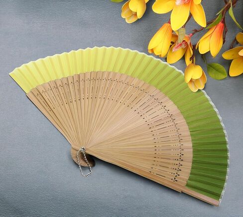 FoDau770 Classical Folding Fans, 2 Pieces Bamboo Handheld Fans, Gradient Green Silk Hand Fan with Tassel for Cosplay, Dancing, Decoration, Party in Kuwait