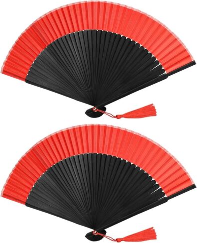 FoDau770 Classical Folding Fans, 2 Pieces Bamboo Handheld Fans, Gradient Green Silk Hand Fan with Tassel for Cosplay, Dancing, Decoration, Party in Kuwait