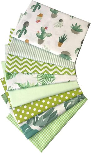 Quilting Fabric Misscrafts 8pcs 100% Cotton Craft Fabric Bundle Squares Fat Quarters 18" x 22" Multicolored for Patchwork DIY Sewing Scrapbooking Green Plant in Kuwait