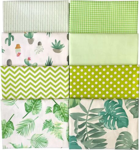 Quilting Fabric Misscrafts 8pcs 100% Cotton Craft Fabric Bundle Squares Fat Quarters 18" x 22" Multicolored for Patchwork DIY Sewing Scrapbooking Green Plant in Kuwait