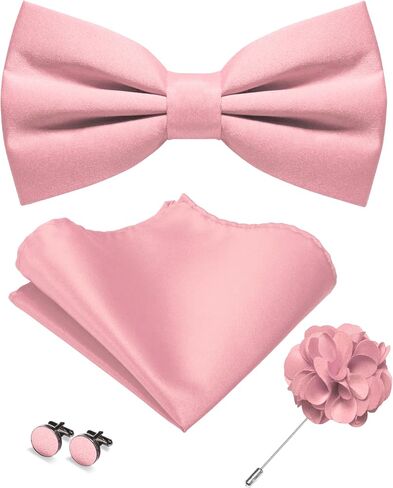 Solid Color Pre-tied Bow Tie and Pocket Square Cufflinks Lapel Pin Sets for Men 4PCS in Saudi Arabia