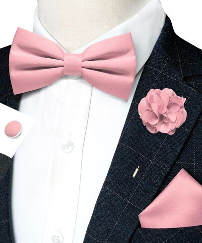Solid Color Pre-tied Bow Tie and Pocket Square Cufflinks Lapel Pin Sets for Men 4PCS in Saudi Arabia