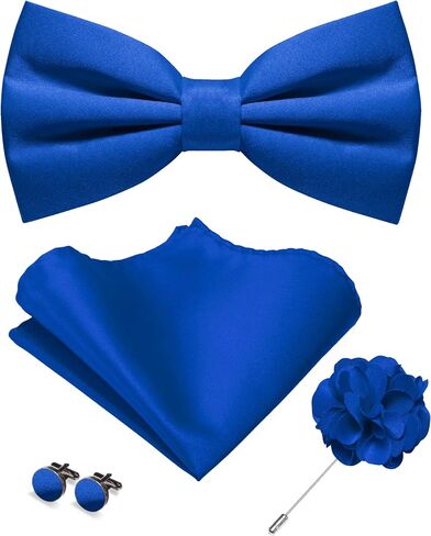 Solid Color Pre-tied Bow Tie and Pocket Square Cufflinks Lapel Pin Sets for Men 4PCS in Saudi Arabia