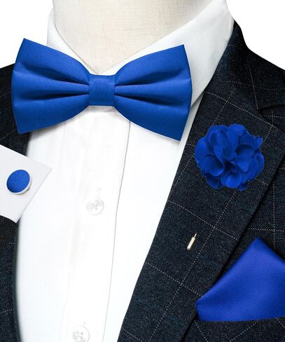 Solid Color Pre-tied Bow Tie and Pocket Square Cufflinks Lapel Pin Sets for Men 4PCS in Saudi Arabia