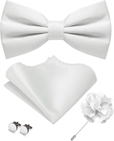 Solid Color Pre-tied Bow Tie and Pocket Square Cufflinks Lapel Pin Sets for Men 4PCS in Saudi Arabia