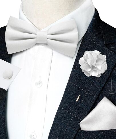 Solid Color Pre-tied Bow Tie and Pocket Square Cufflinks Lapel Pin Sets for Men 4PCS in Saudi Arabia