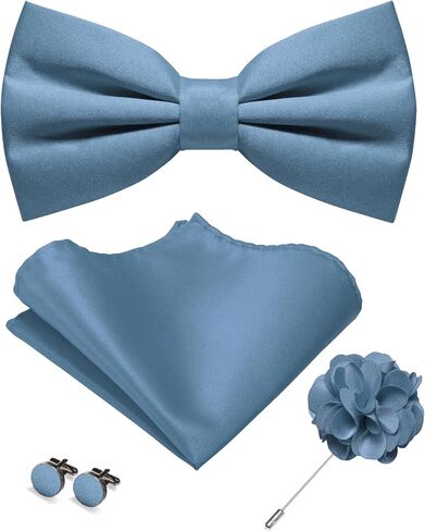 Solid Color Pre-tied Bow Tie and Pocket Square Cufflinks Lapel Pin Sets for Men 4PCS in Saudi Arabia