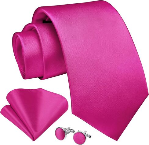 Enlision Mens Ties Solid Color Satin Necktie Ties for men Handkerchief Cufflinks Pocket Squares for Wedding in Kuwait