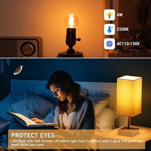 لمبة إضاءة كهرمانية قابلة للتعتيم E26 لمبة إديسون LED، G16.5/G50 لمبة إضاءة ليلية كهرمانية ذات خيوط كروية صغيرة 4 وات (ما يعادل 40 وات)، AC120V أبيض دافئ 2200 كيلو 350 لومن، مصابيح زخرفية للغرور، قطعتان in Saudi Arabia