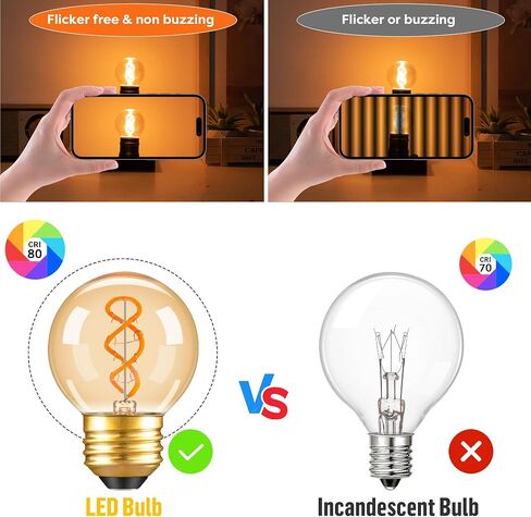 لمبة إضاءة كهرمانية قابلة للتعتيم E26 لمبة إديسون LED، G16.5/G50 لمبة إضاءة ليلية كهرمانية ذات خيوط كروية صغيرة 4 وات (ما يعادل 40 وات)، AC120V أبيض دافئ 2200 كيلو 350 لومن، مصابيح زخرفية للغرور، قطعتان in Saudi Arabia