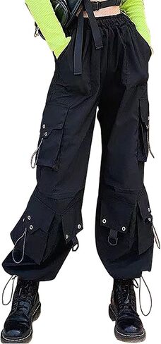 Womens Gothic Pants High Waisted Baggy Cargo Pants Harajuku Y2k Street Loose Punk Pants with Chain in Kuwait