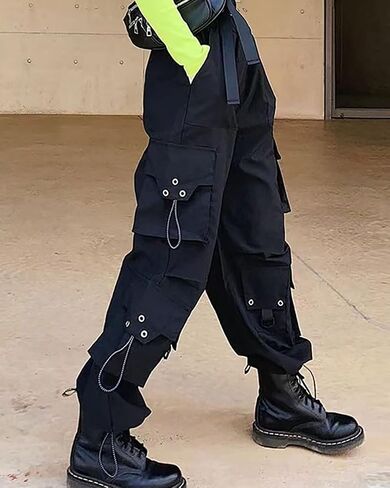 Womens Gothic Pants High Waisted Baggy Cargo Pants Harajuku Y2k Street Loose Punk Pants with Chain in Kuwait