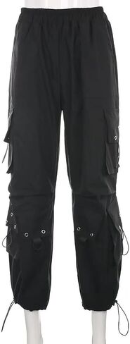 Womens Gothic Pants High Waisted Baggy Cargo Pants Harajuku Y2k Street Loose Punk Pants with Chain in Kuwait