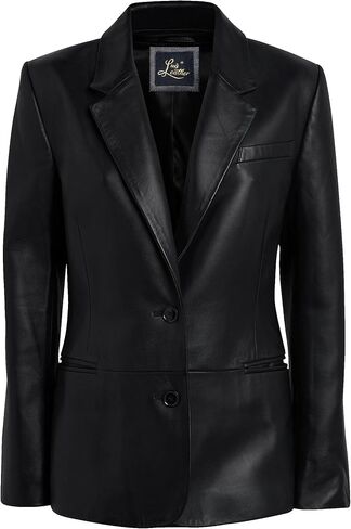 Brown 2-Button Lambskin Leather Blazer Women - Casual Coat Long Sleeves Suit Style Leather Jacket Women in Kuwait