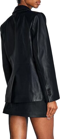 Brown 2-Button Lambskin Leather Blazer Women - Casual Coat Long Sleeves Suit Style Leather Jacket Women in Kuwait