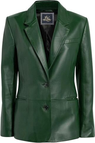 Brown 2-Button Lambskin Leather Blazer Women - Casual Coat Long Sleeves Suit Style Leather Jacket Women in Kuwait