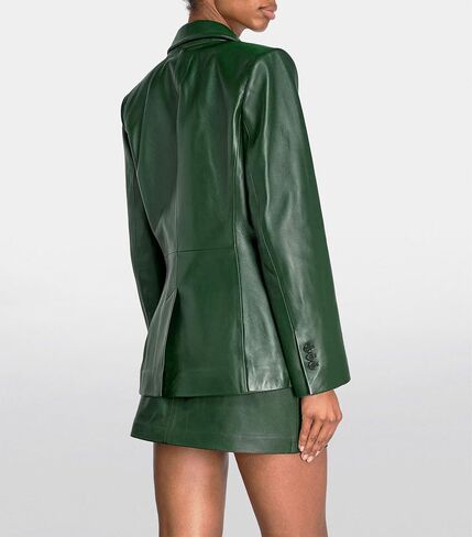 Brown 2-Button Lambskin Leather Blazer Women - Casual Coat Long Sleeves Suit Style Leather Jacket Women in Kuwait