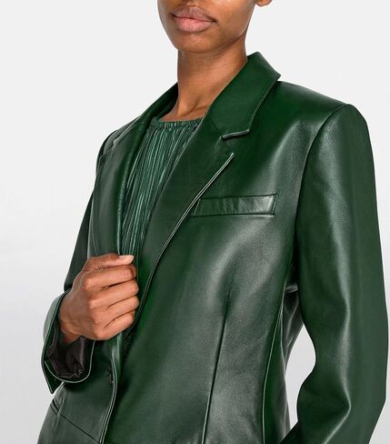 Brown 2-Button Lambskin Leather Blazer Women - Casual Coat Long Sleeves Suit Style Leather Jacket Women in Kuwait