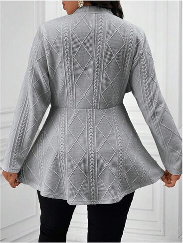 Milumia Women's Plus Size Textured Button Down Blazer V Neck Ruffle Hem Jacket in Kuwait