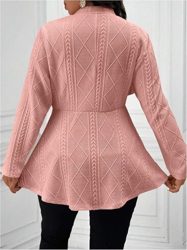 Milumia Women's Plus Size Textured Button Down Blazer V Neck Ruffle Hem Jacket in Kuwait