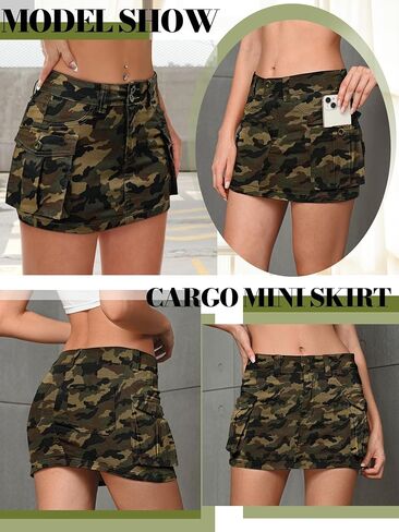Women Denim Cargo Skirt Mini Low Waist Button Bodycon Y2K Flap Pockets Skirts in Kuwait