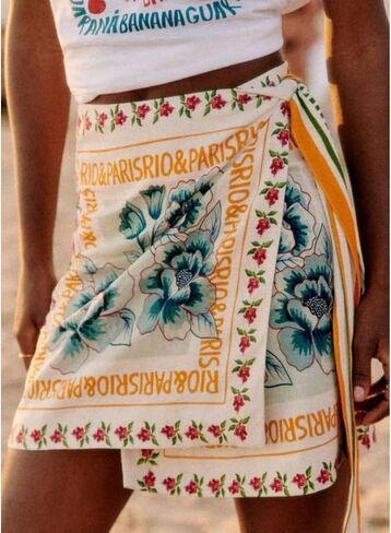 Womens Summer Floral Wrap Short Skirt Tie Side High Weist A Line Beach Vacation Boho Mini Skirt in Kuwait