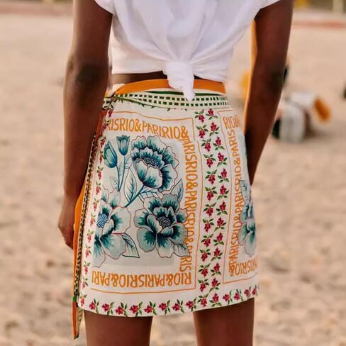 Womens Summer Floral Wrap Short Skirt Tie Side High Weist A Line Beach Vacation Boho Mini Skirt in Kuwait