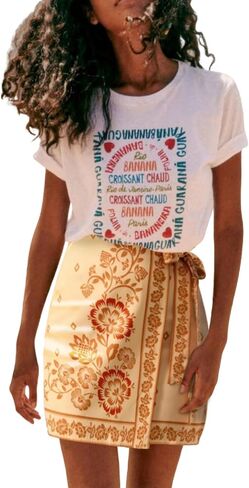 Womens Summer Floral Wrap Short Skirt Tie Side High Waist A Line Beach Vacation Boho Mini Skirt in Kuwait