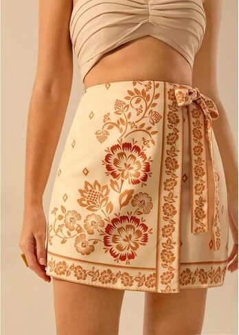 Womens Summer Floral Wrap Short Skirt Tie Side High Waist A Line Beach Vacation Boho Mini Skirt in Kuwait