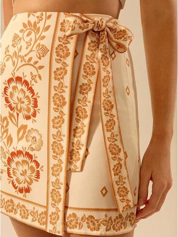 Womens Summer Floral Wrap Short Skirt Tie Side High Waist A Line Beach Vacation Boho Mini Skirt in Kuwait