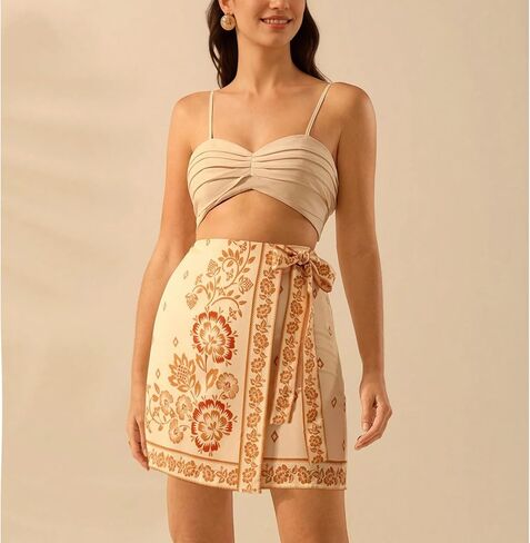 Womens Summer Floral Wrap Short Skirt Tie Side High Waist A Line Beach Vacation Boho Mini Skirt in Kuwait