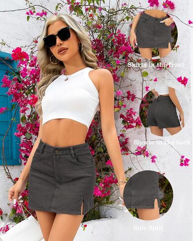 we1fit skorts للنساء عالية الخصر الدنيم العصرية التنورة الصغيرة شق جان in Kuwait