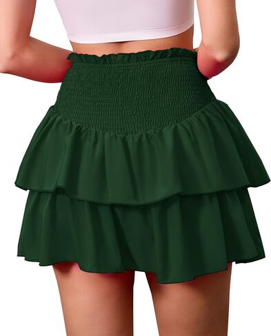 ANRILITA Mini Skirts for Women High Waist Ruffle Cute Flowy Skirt Casual Layered Skort with Shorts in Saudi Arabia