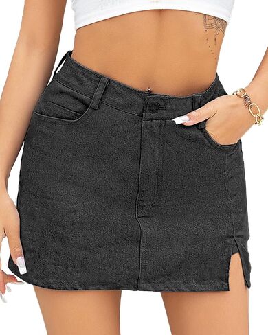 We1Fit Skorts for Women High Waisted Trendy Denim Mini Skirt Side Slit Jean Shorts Stretchy Skirts in Kuwait