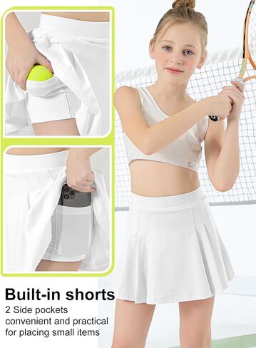 Girls Tennis Skirt Kids Pleated Tennis Skirt with Shorts Pockets Toddler Athletic Golf Skort 4-15 Years in Saudi Arabia