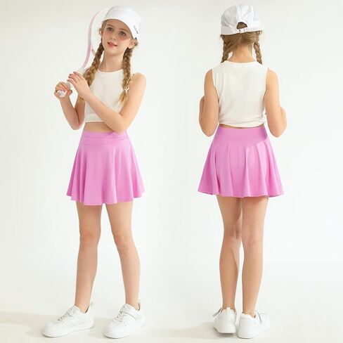 WISREMT Girls Flowy Skirt Athletic Shorts High Waist Tennis Skirt with Spandex Liner and Pocket 2 in 1 Cheer Golf Skort in Kuwait